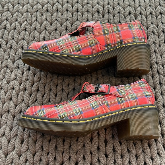 Dr Marten Polley Stewart Tartan Plaid Sophia Mary Jane Leather Shoe Red 41 9 New - Picture 11 of 14